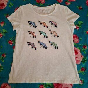 Talbot's Size Small White T-Shirt Beach Umbrellas 100% Cotton Short Sleeve Shirt